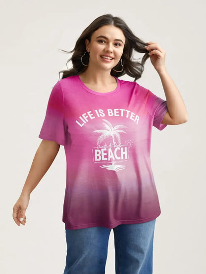 Gradient Beach Print Fitted T-Shirt