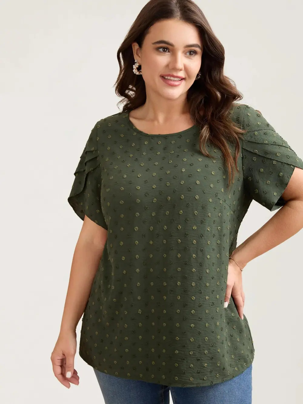 Textured Color Contrast Petal Sleeve Blouse