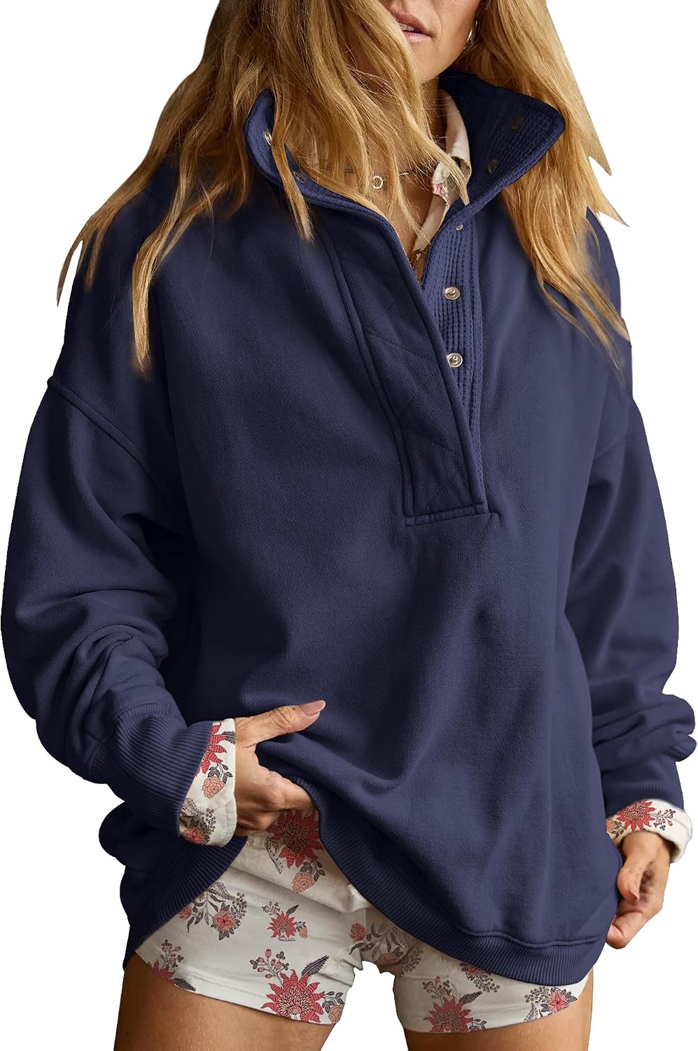 Sweatshirt for Women Oversized Henley Neck Pullover Top Fall Outfits