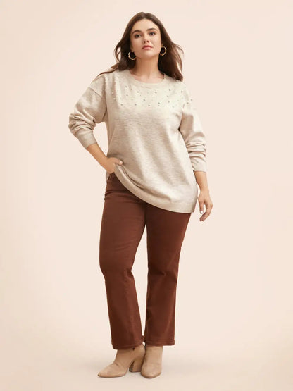 Round Neck Pearl Beaded Pullover