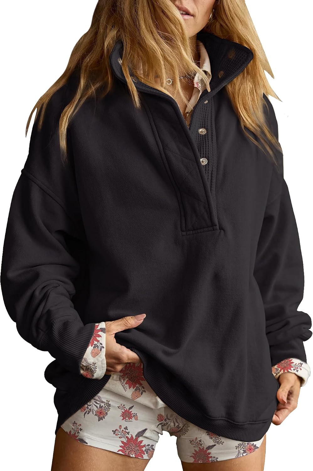 Sweatshirt for Women Oversized Henley Neck Pullover Top Fall Outfits