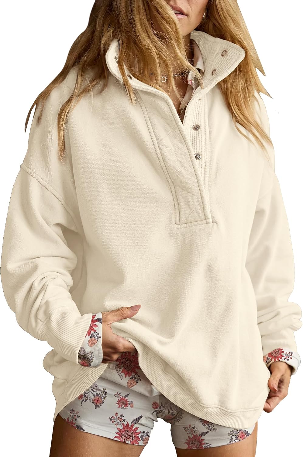 Sweatshirt for Women Oversized Henley Neck Pullover Top Fall Outfits
