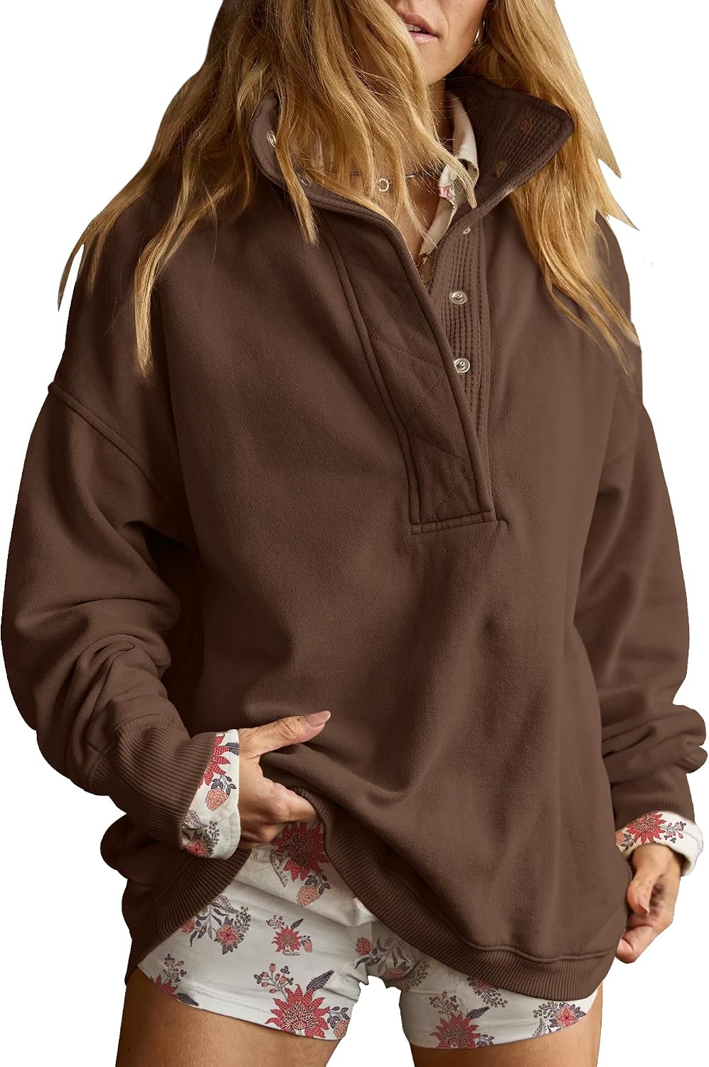 Sweatshirt for Women Oversized Henley Neck Pullover Top Fall Outfits