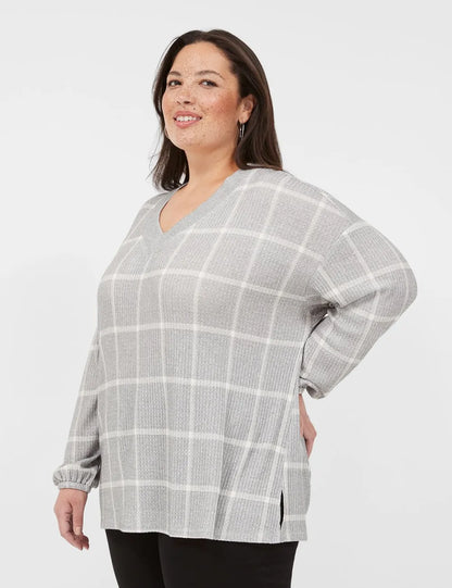 Blouson-Sleeve V-Neck Waffle Tunic