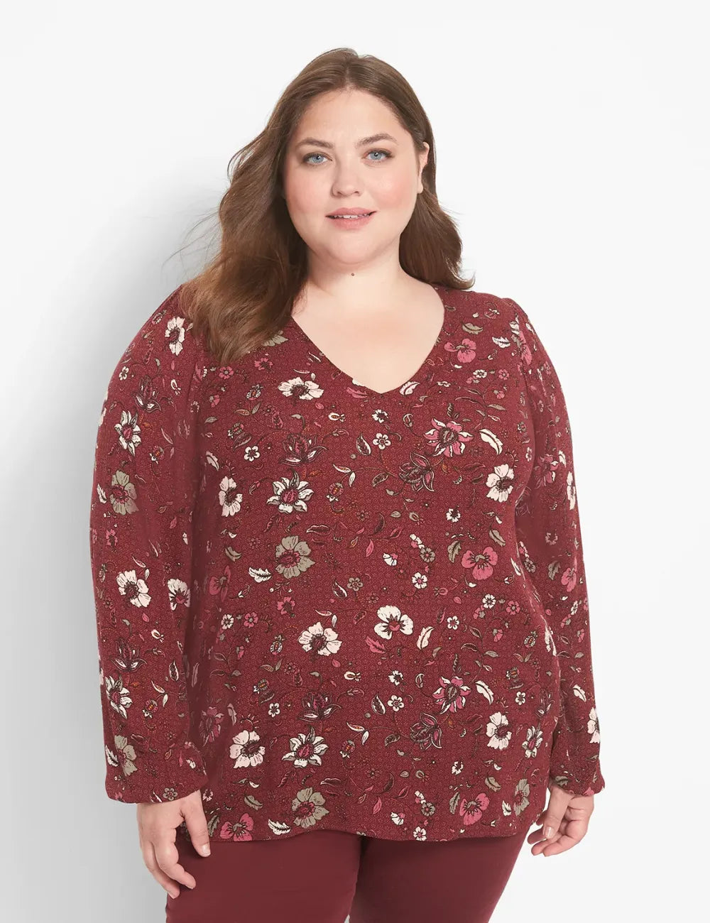 Classic Long-Sleeve V-Neck Blouse