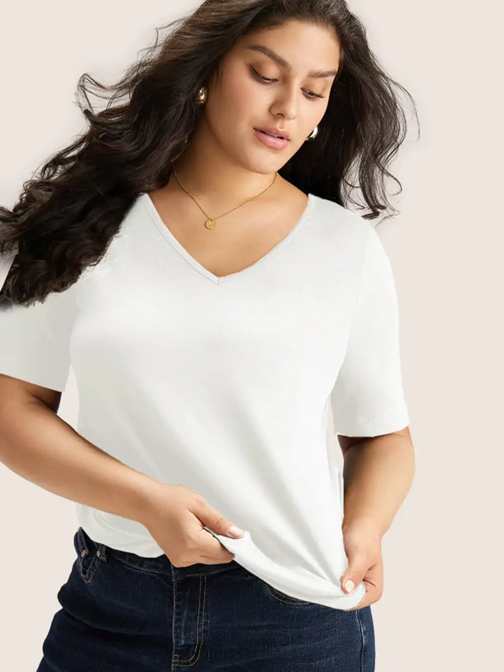 Cotton V Neck Plain Basic T-Shirt