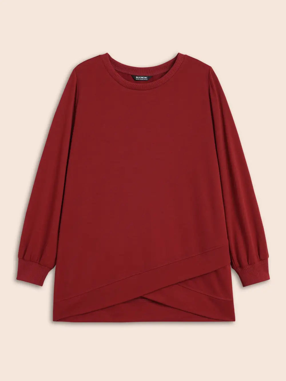 Overlapping Hem Round Neck Sweatshirt