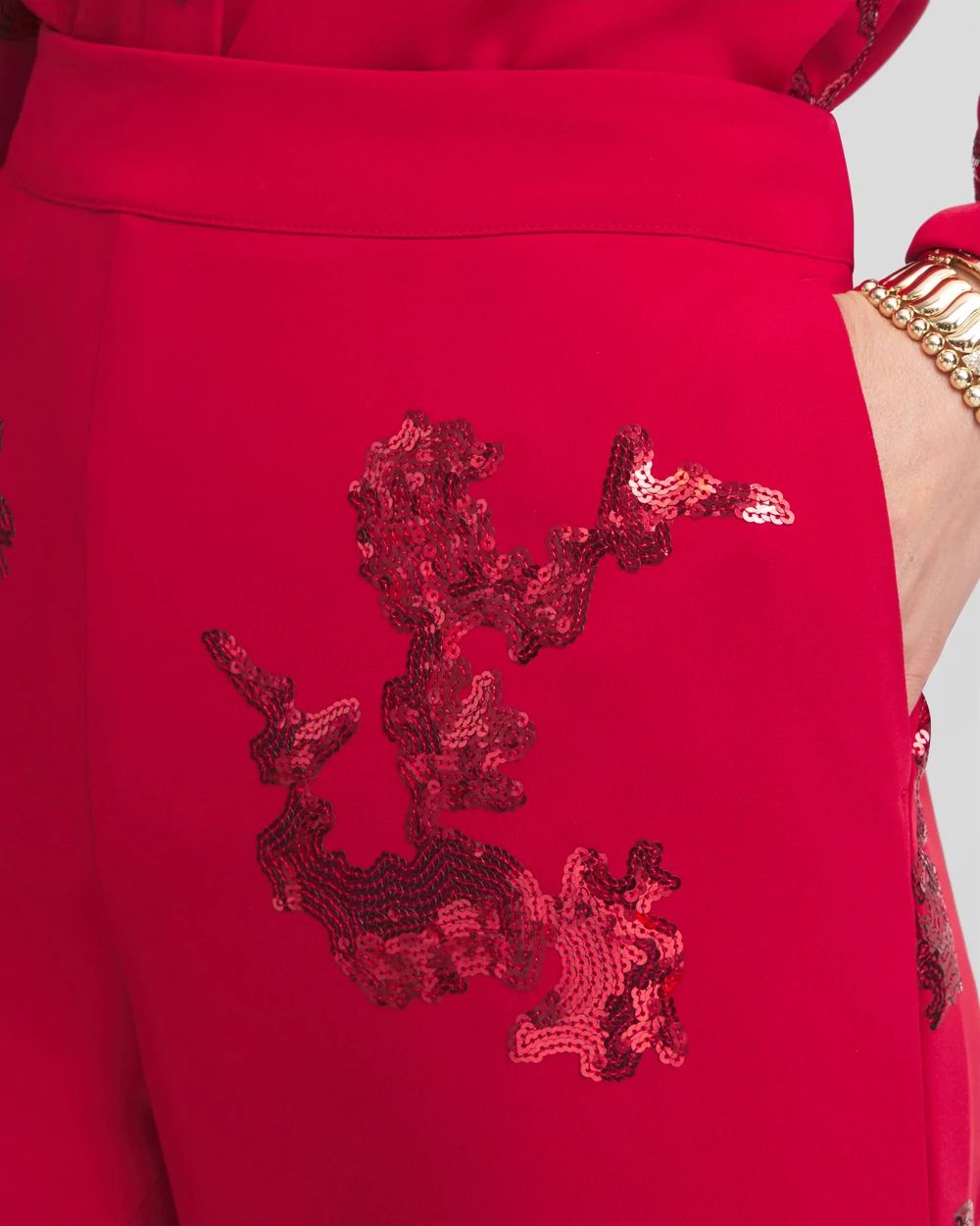Floral Sequin Wide Leg Pants