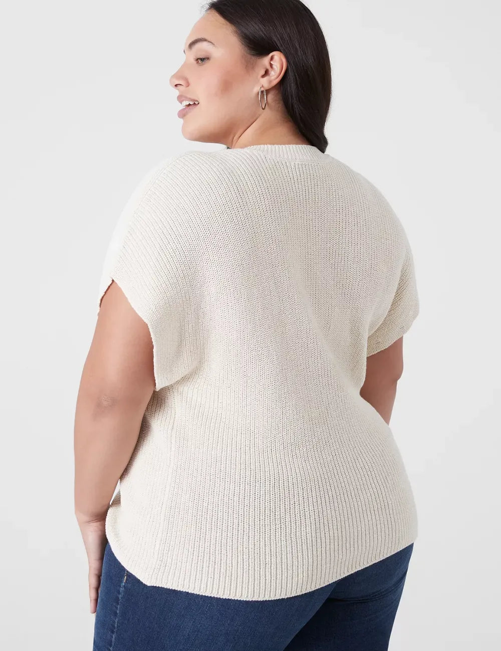 Short-Sleeve Button-Front Rib Cardigan