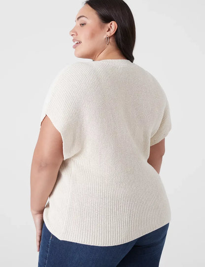 Short-Sleeve Button-Front Rib Cardigan
