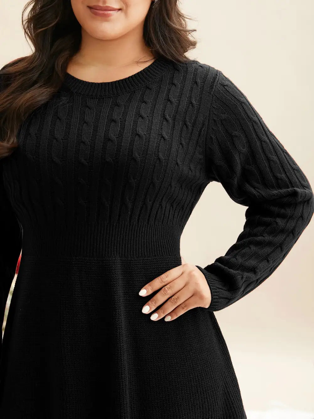 Cable Knit Fit-And-Flare Midi Sweater Dress