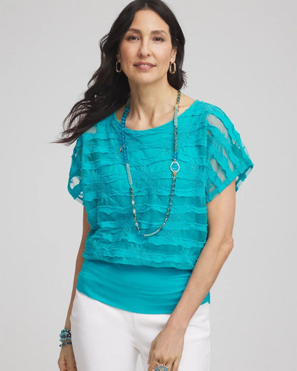 Embroidered Striped Banded Bottom Top