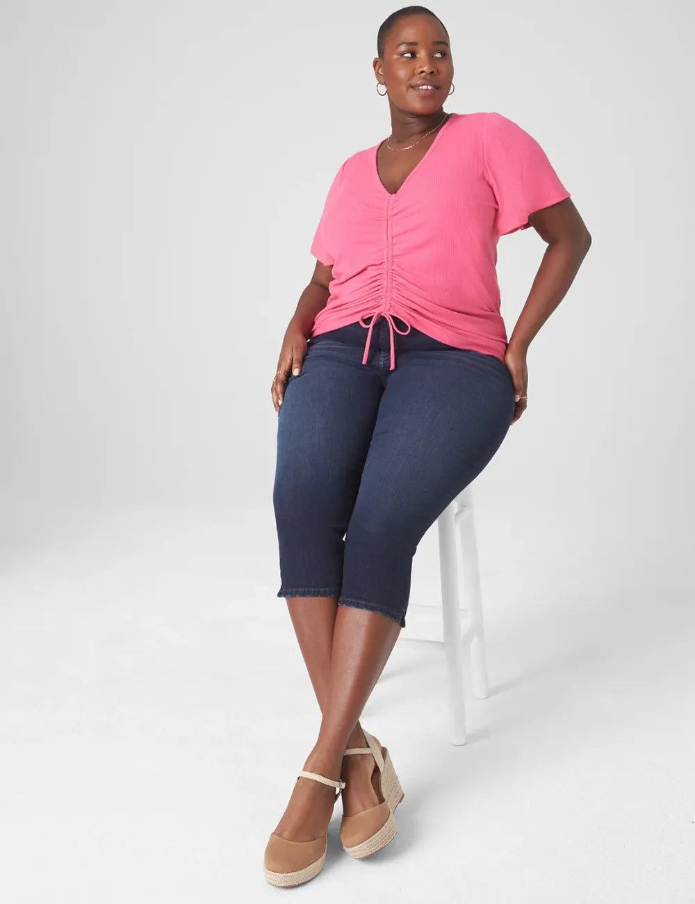 Classic Flutter-Sleeve Adjustable Drawcord Tee