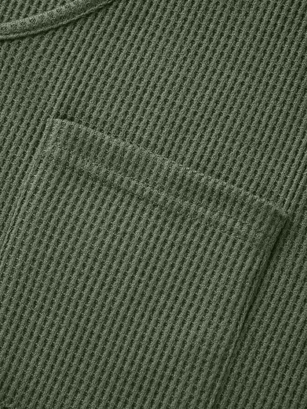 Waffle Knit Pocket Hooded Drawstring Arc Hem T-Shirt