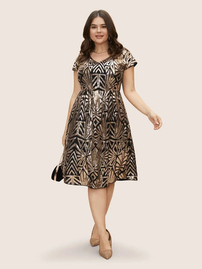 Geometric Sequin Dolman Sleeve Midi Dress