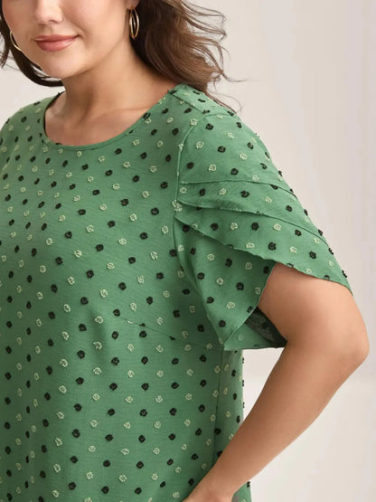 Textured Color Contrast Petal Sleeve Blouse