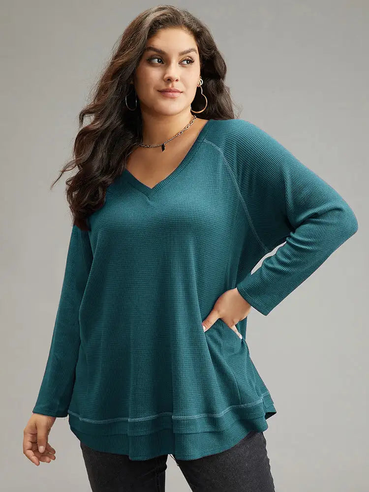 Plain Textured Stitch Raglan Sleeve Sweatshirt