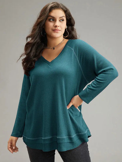 Plain Textured Stitch Raglan Sleeve Sweatshirt