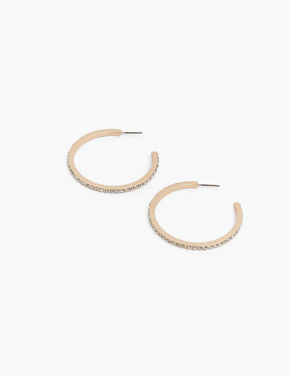 Pave Hoop Earrings Layered In Real Gold Or Silver