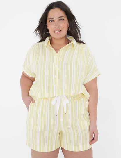 Short-Sleeve Collared Popover Top