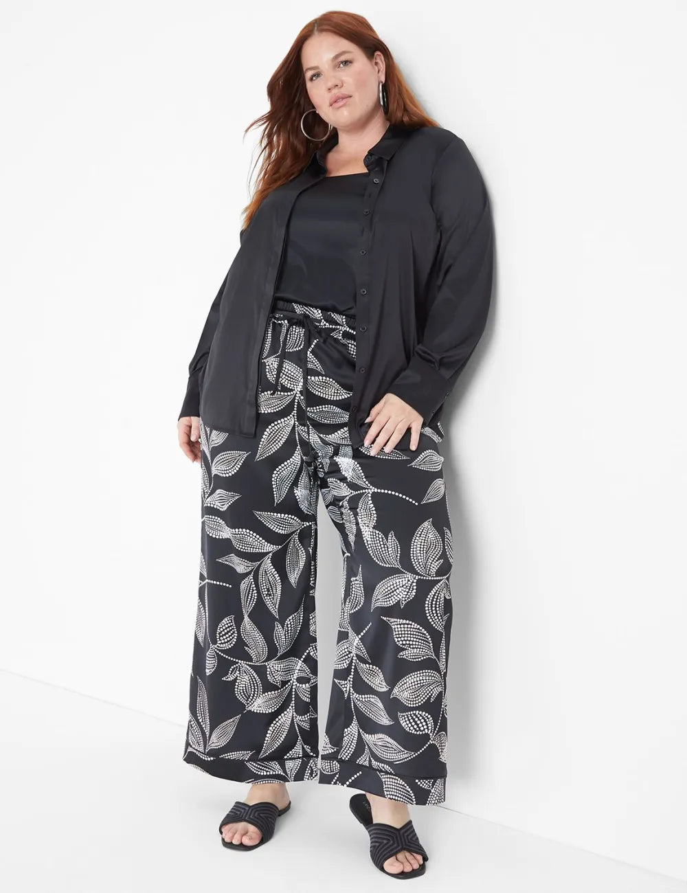 Collar Button-Down Satin Shirt