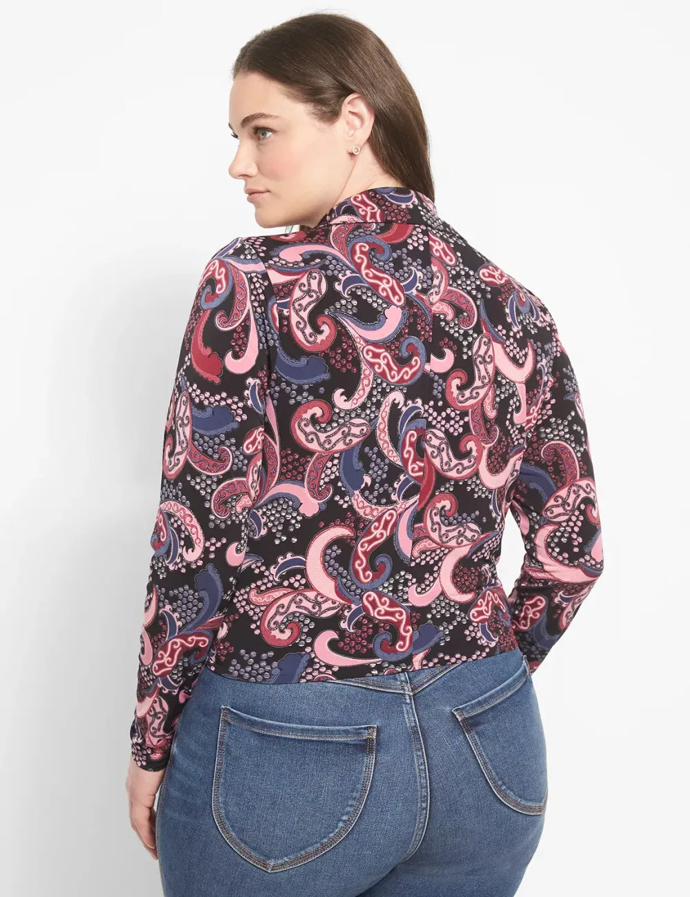 Fitted Long-Sleeve Surplice Collar Crop Shirt