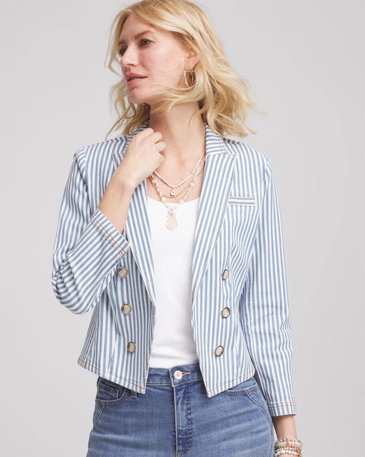 Striped Open Front Denim Jacket
