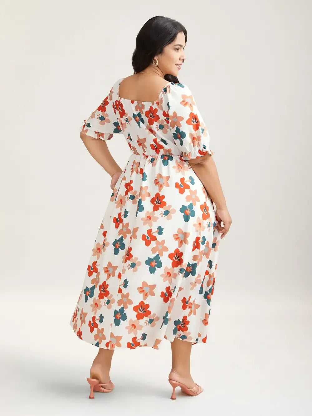 Sweet Floral Front-Twist Lined Maxi Dress