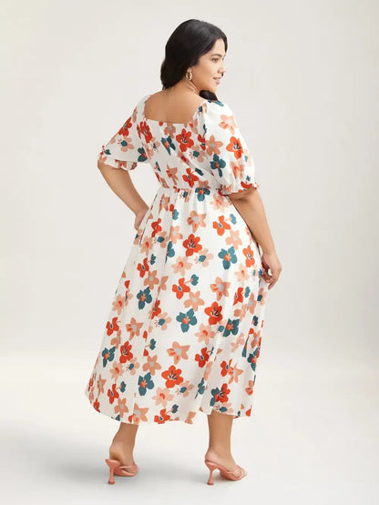 Sweet Floral Front-Twist Lined Maxi Dress