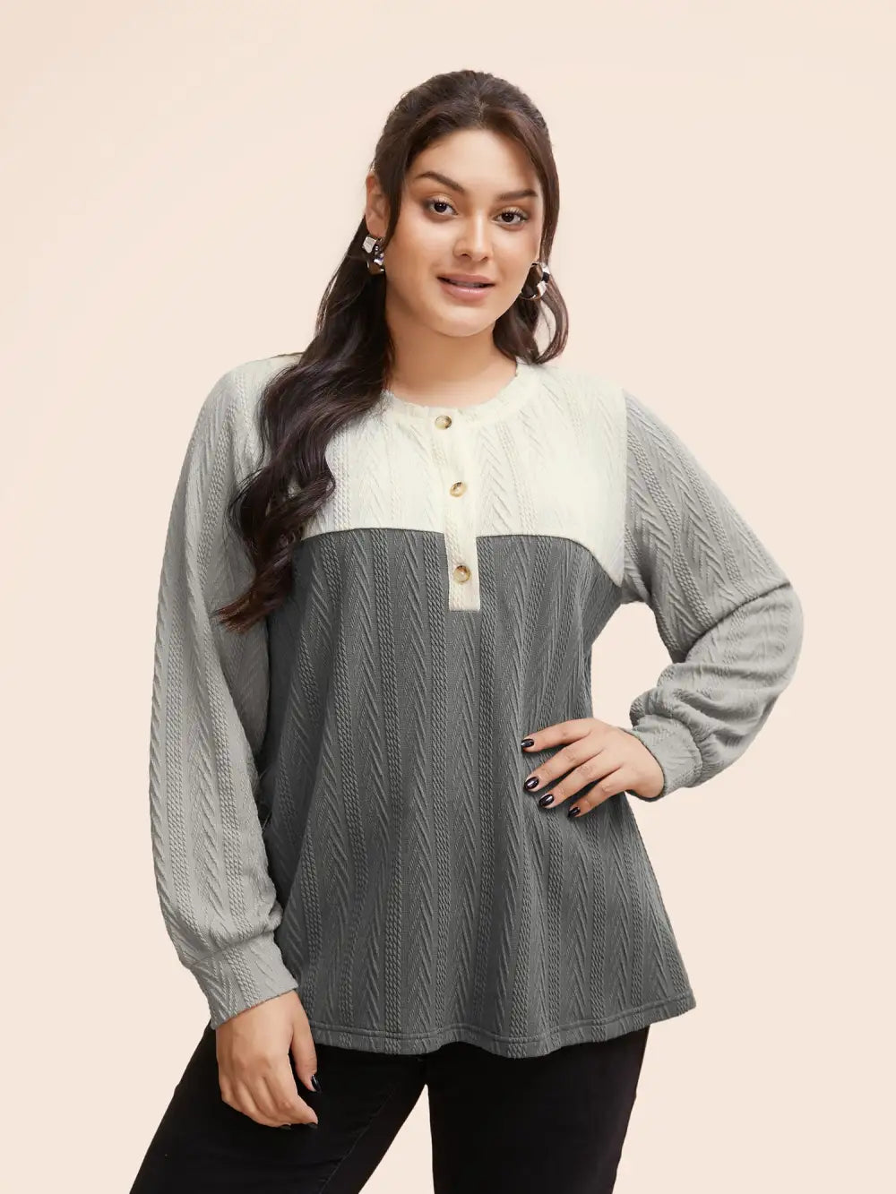 Colorblock Contrast Textured Button Up T-Shirt