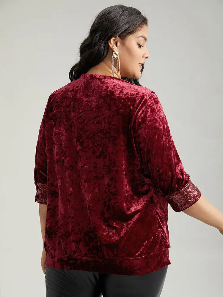 Cowl Neck 2-In-1 Sequin Patchwork Blouse