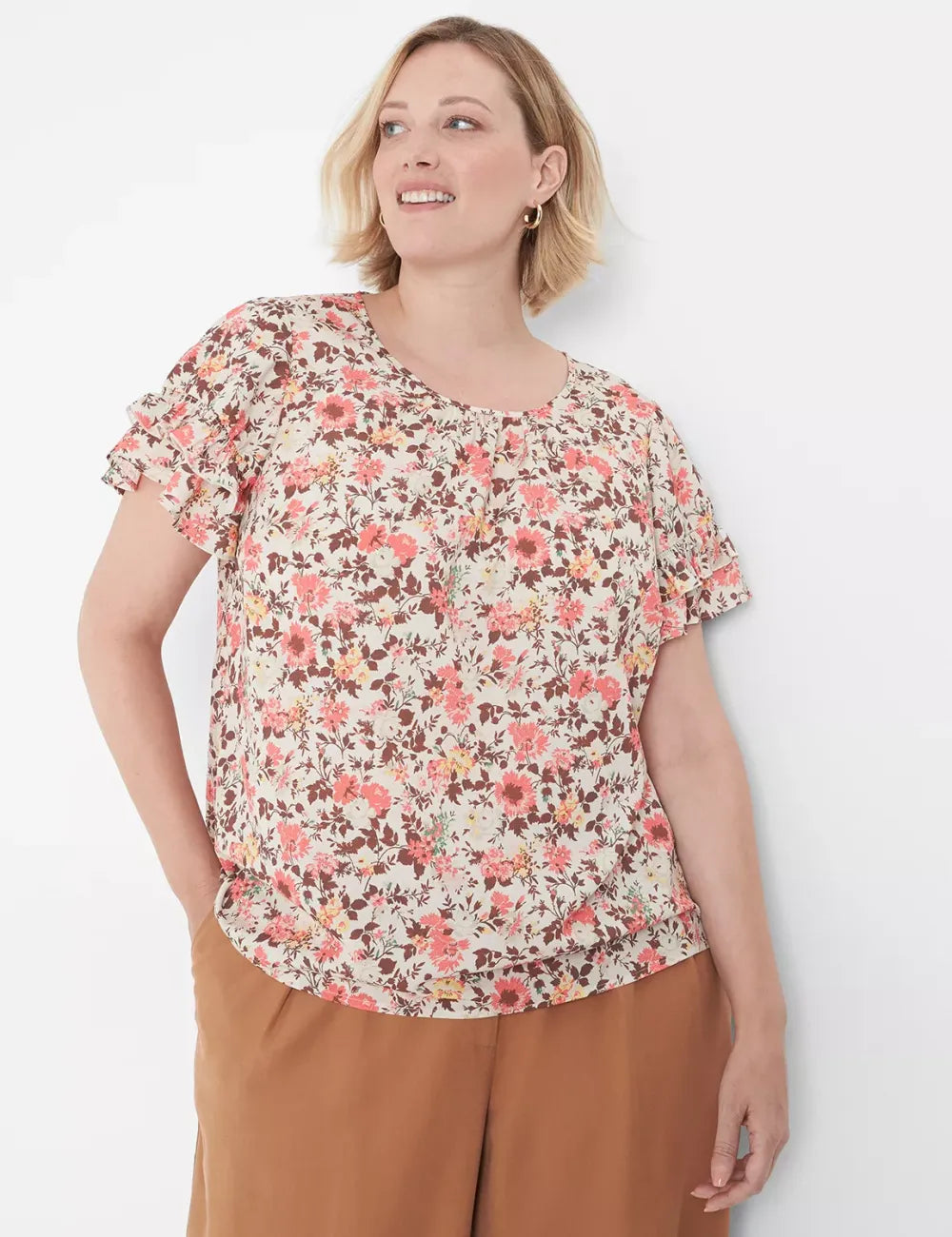 Flutter-Sleeve Crew-Neck Top