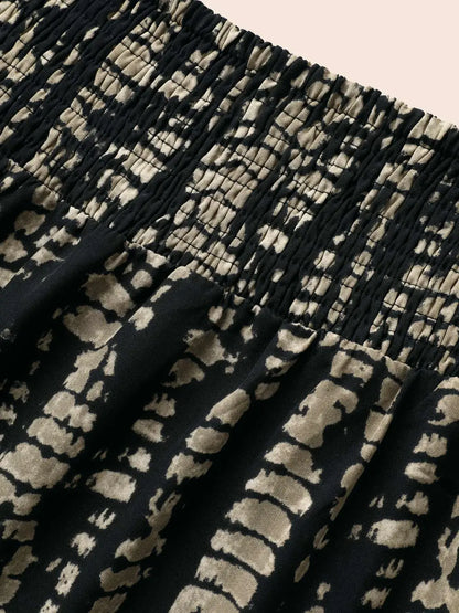 Geometric Shirred Ruffle Layered Hem Skirt