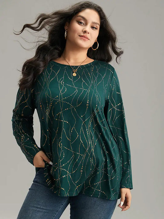 Polka Dot Contrast Round Neck T-Shirt