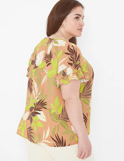 Flutter-Sleeve Crew-Neck Top