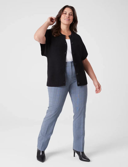 Short-Sleeve Button-Front Rib Cardigan