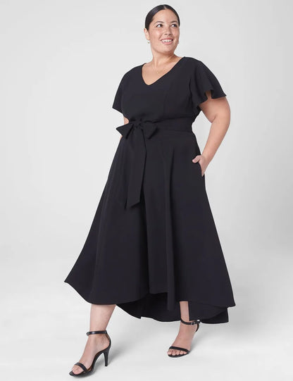 Lena V-Neck High-Low Midi Dress