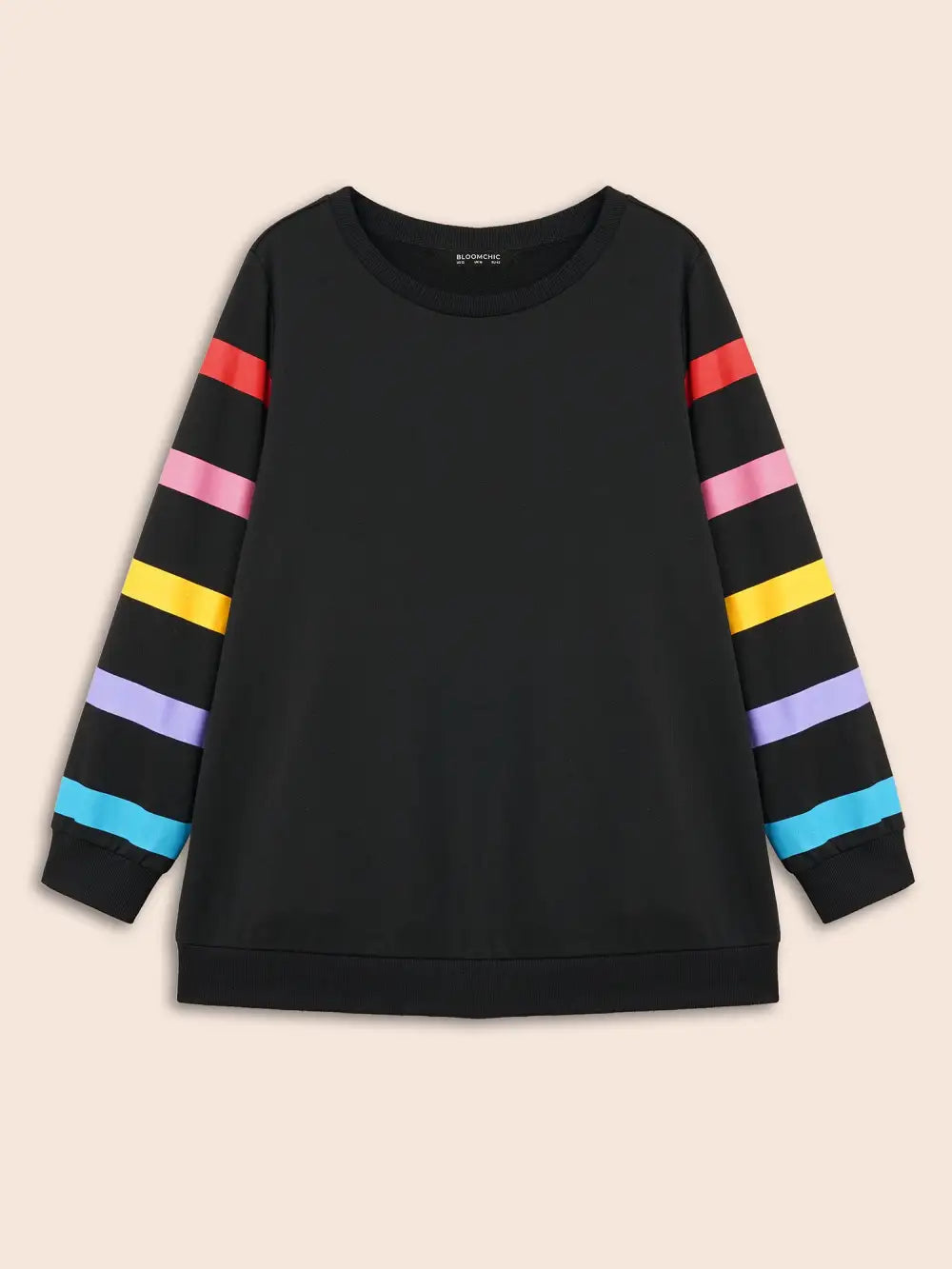 Colored Striped Patchwork Slightly Stretchy Sweatshirt