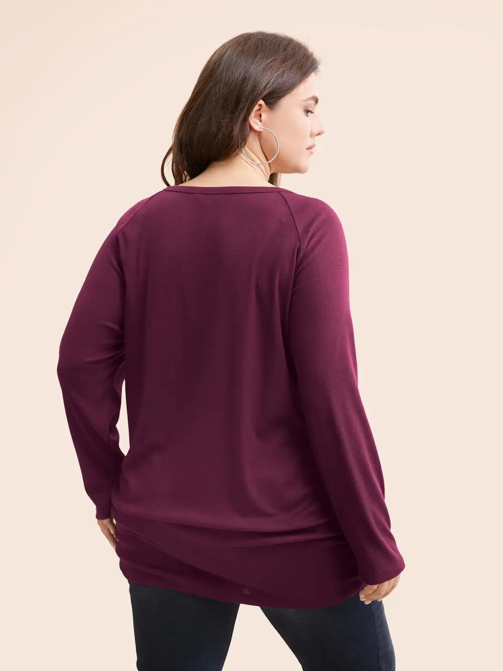 Plain Gathered Button Detail T-Shirt