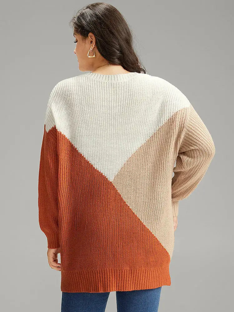 Colorblock Split Side Drop Shoulder Pullover