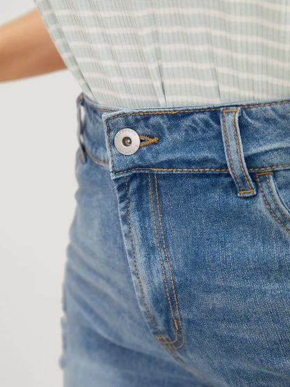 Skinny Very Stretchy Light Wash Roll Hem Distressed Denim Shorts