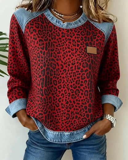 Selara - Soft-Touch Leopard Patchwork Jumper
