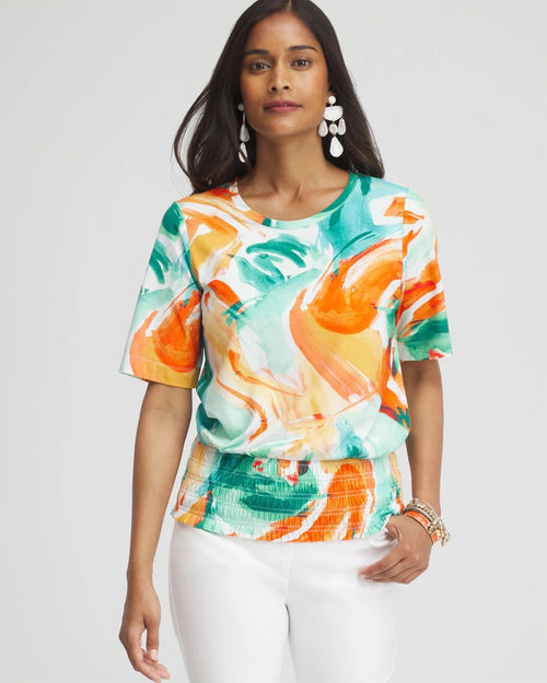 Touch of CoolTM Abstract Smocked Waist Tee