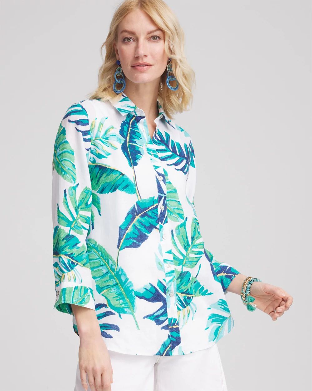 No IronTM Palm Print Linen Shirt