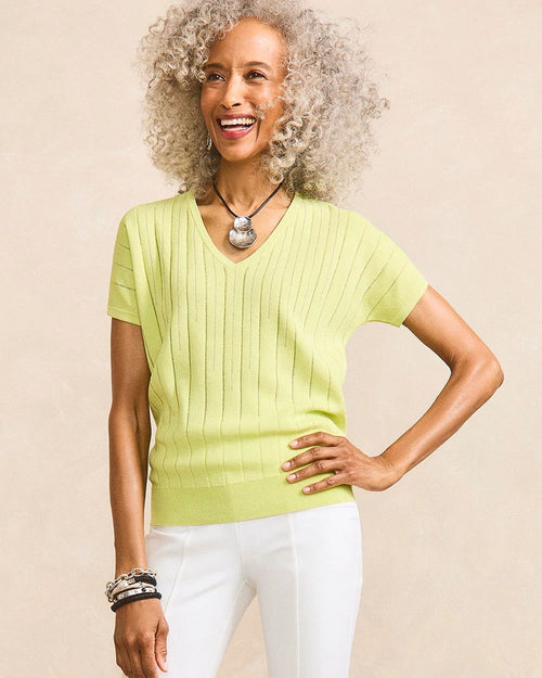 Caviar-Embellished V-Neck Pullover Sweater