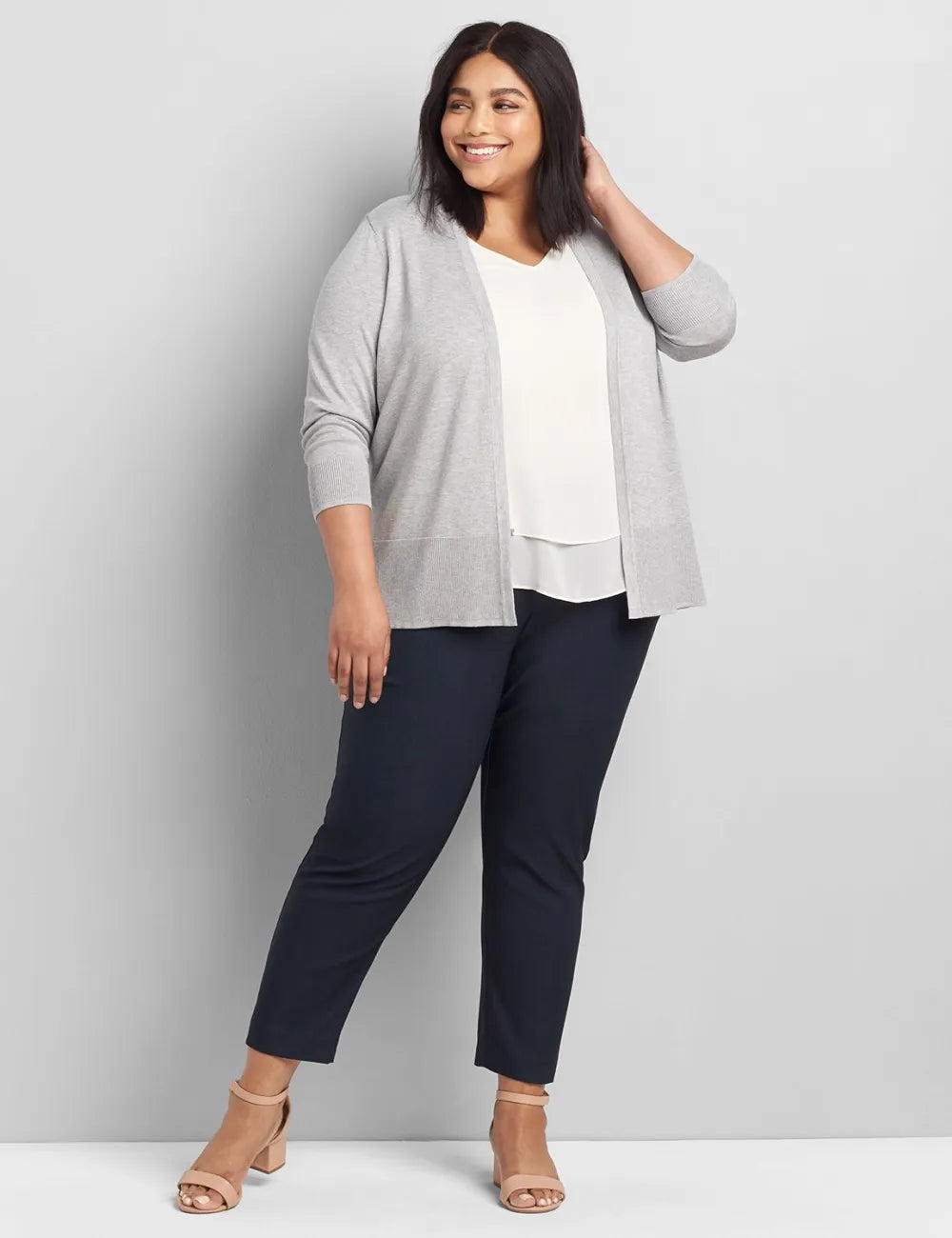 3/4-Sleeve Open-Front Cardigan