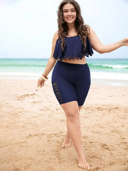 Lace Insert High Waist Swim Shorts