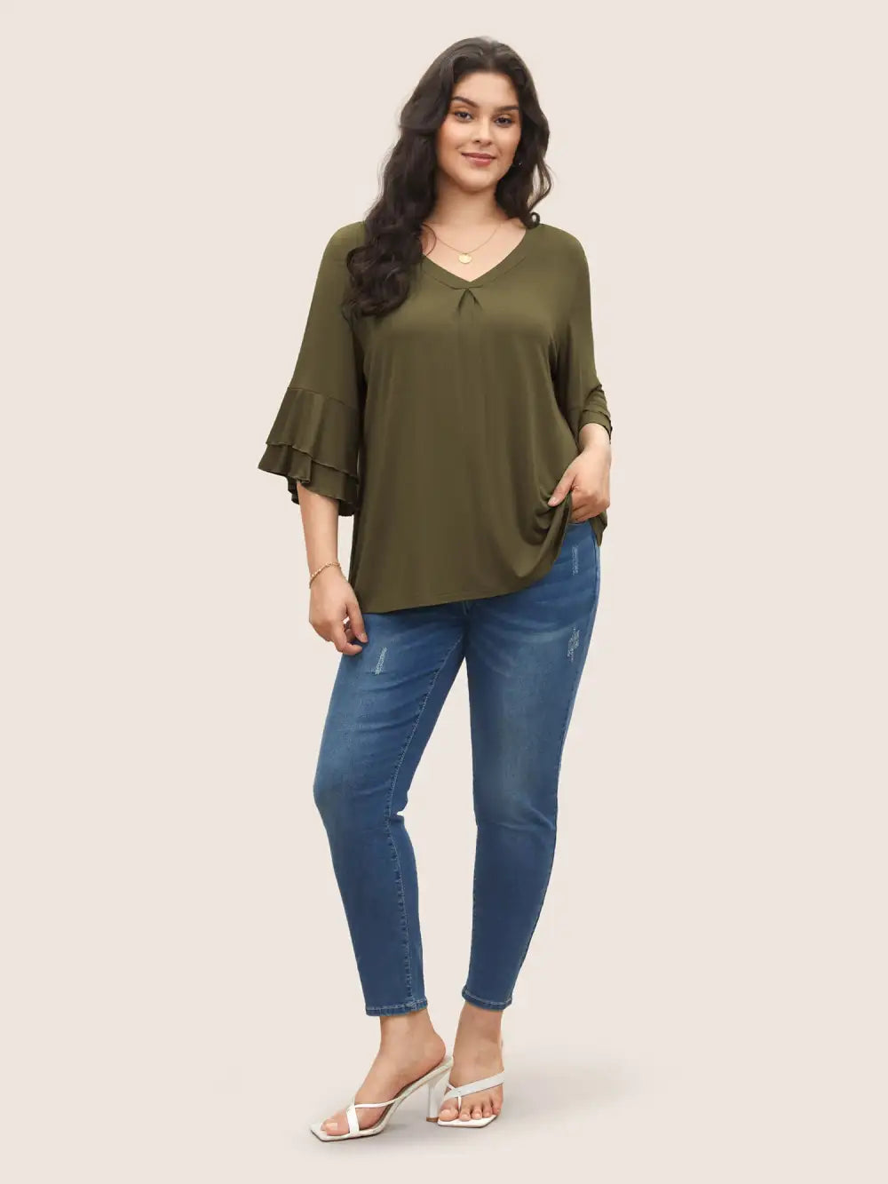 Supersoft Essentials Ruffle Layered Sleeve Pleated T-Shirt