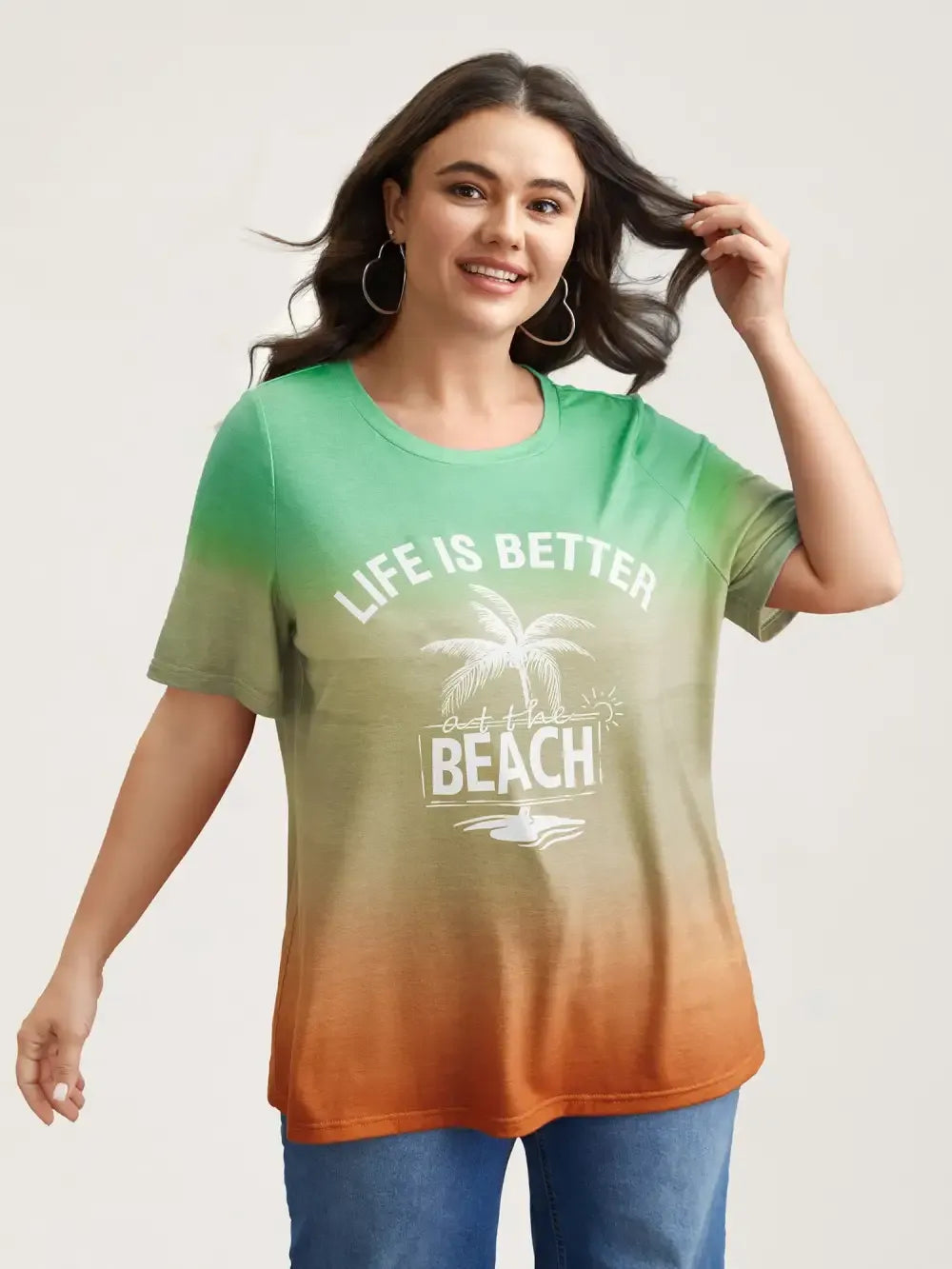 Gradient Beach Print Fitted T-Shirt
