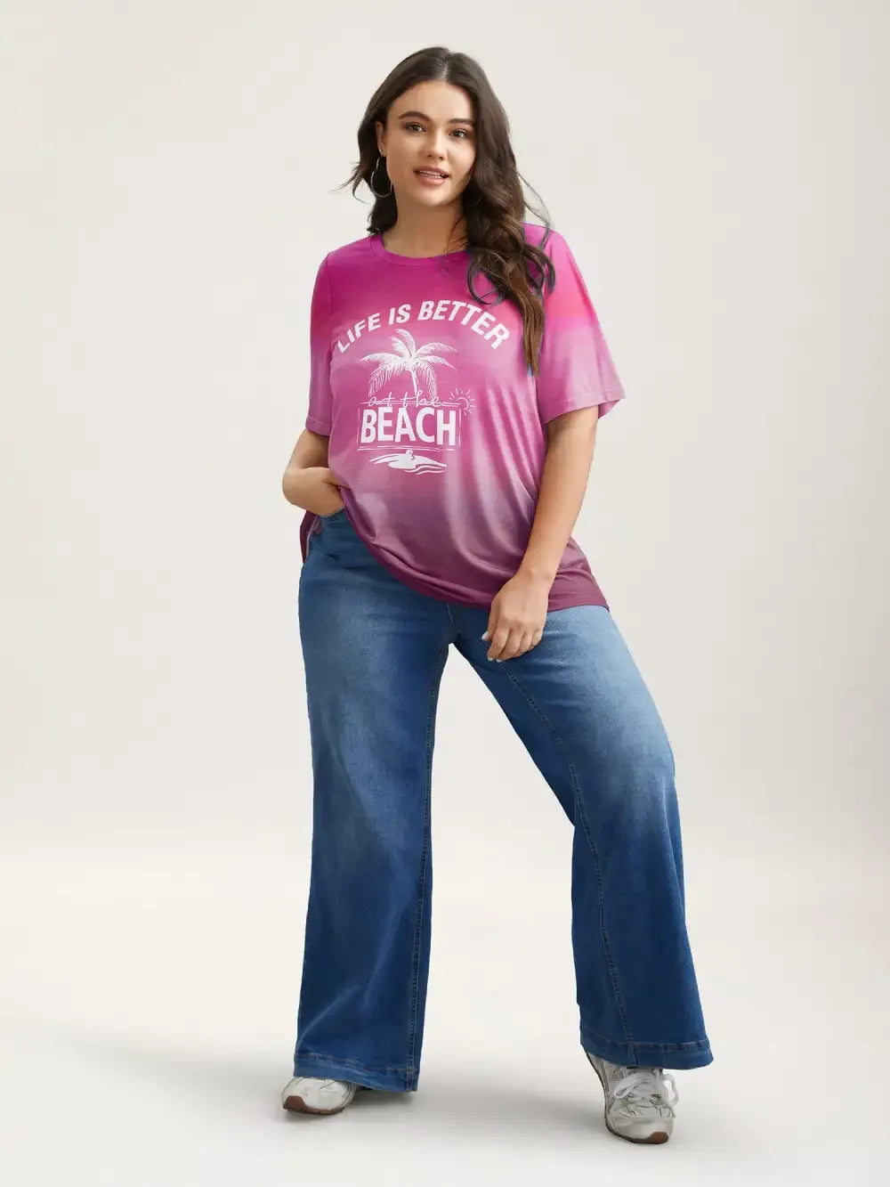 Gradient Beach Print Fitted T-Shirt